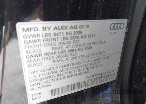 2020 Audi Q8 Prestige 55 Tfsi Quattro Tiptronic from USA, damaged, VIN WA1FVAF12LD003152